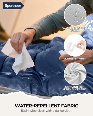 Сплячий мішок Outdoor Sportneer для дорослих та дітей - легкий, портативний, для кемпінгу, походів, рюкзаків, 220x80см, темно-синій + світло-синій