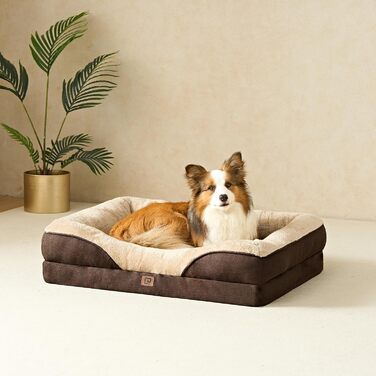 Orthopedic Dog Bed for Large Dogs, Memory Foam, Washable and Waterproof Dog Basket with 4 Sides, Dog Sofa/Dog Couch, Non-Slip, 106.5x76x18.5 cm (91 x 68 x 17.5 cm (L x W x H), Brown)