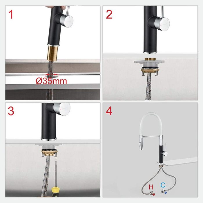 Кухонний змішувач Ibergrif з душем, гнучкий вилив, чорний/білий