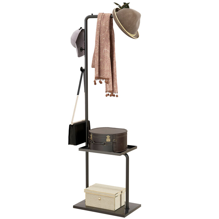 HOMCOM Coat Rack Clothes Rack with Hooks & Tray for Clothes & Hats, Hallway & Entrance, 45x28x148 cm Black