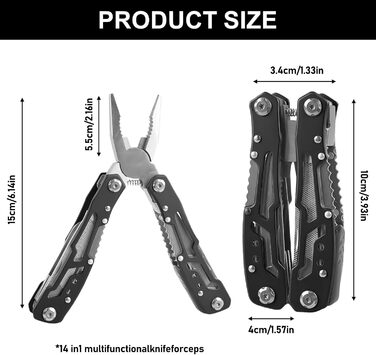 Мультитул чоловічий з нержавіючої сталі, мультиінструмент для подарунку, складаний ніж-мультитул з чохлом (чорний)