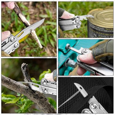 BiBURY Stainless Steel Multitool - Folding Pliers with Screwdriver & Shears - Camping, Hiking & Outdoor Gift for Men