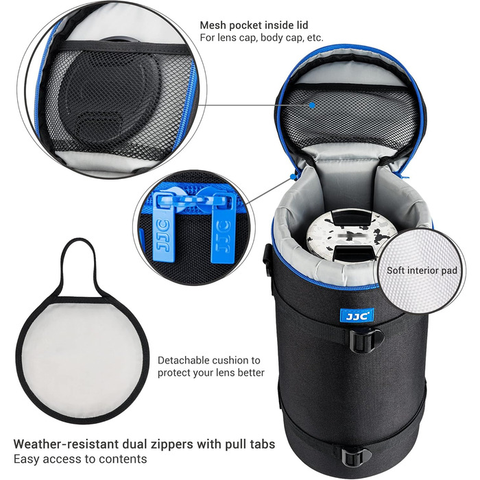 Сумка для об'єктива JJC Deluxe для Sony FE 200-600mm, Nikon Z 180-600mm, Nikon Z 600mm, водонепроникний захист, з плечовим ременем та знімним кишеньком