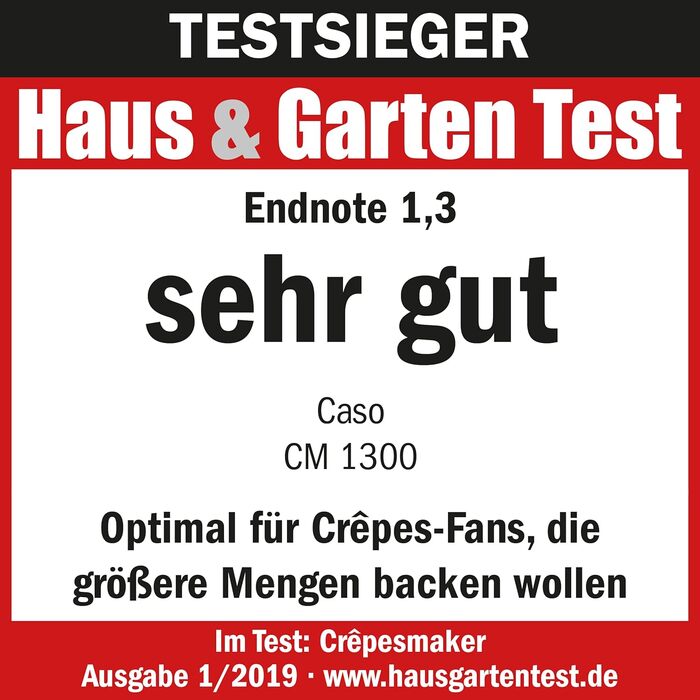 CASO CM 1300 – електрична млинниця, антипригарна поверхня, переможець тесту Haus & Garten Test, регулятор температури, з лопаткою та розподілювачем тіста, чорна, нержавіюча сталь