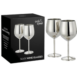 Преміум-склянки для вина з нержавіючої сталі Oak & Steel (2 шт, 520 мл) - міцні келихи для червоного вина з великим об'ємом, в подарунковій коробці
