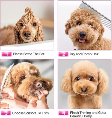 Професійна феншуйниця для собак 5-в-1 Gimars, 4CR з безпечною закругленою насадкою, титанове покриття, пряма, філірувальна та вигнута ножиці (Рожева)