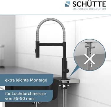 Кухонний змішувач SCHÜTTE 79147 MIAMI з висувною насадкою, поворотним гусаком 360° та Soft Touch, для раковини (хром/чорний)