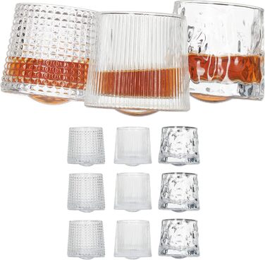 Набір склянок для віскі Relaxdays, 12 шт, 3 дизайни, 150 мл, Tumbler, склянки-похитувачі, прозорі