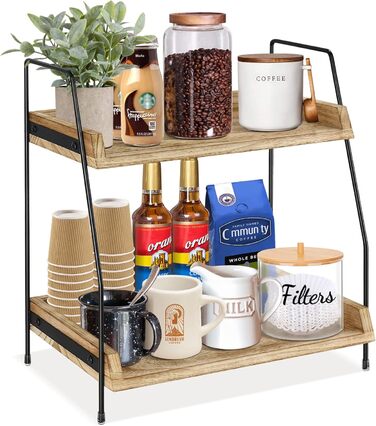 Coffee bar accessories and organizers, countertop, coffee station, organizer, kitchen counter, shelf, organizer, coffee spice storage, lid holder, countertop shelf for bathroom (Brown)