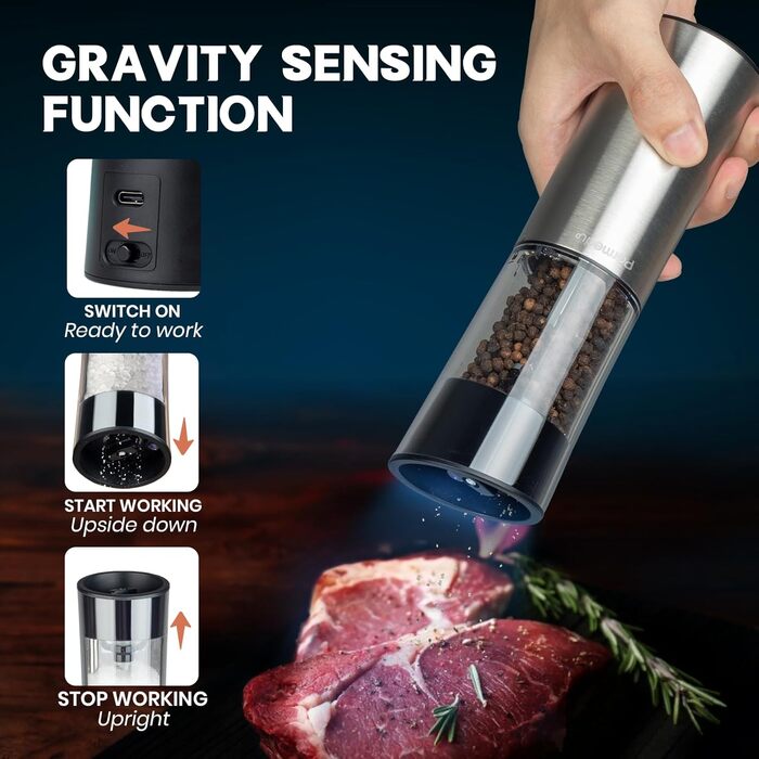 Набір електричних млинів для солі та перцю Parmedu Gravity з USB зарядкою, 100 мл, LED підсвічування