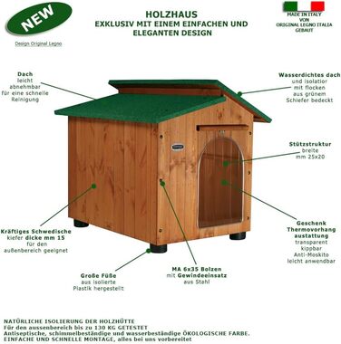 Будка для собак з масивного дерева, модель Alpi A – для Чихуахуа/кота, 45x60xH48 см, Made in Italy