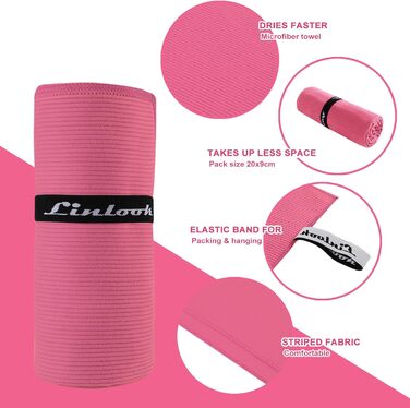 Рушник Linlook з мікрофібри - великий, компактний, швидковисихаючий. Ідеальний для спорту, подорожей, йоги, пляжу, тренажерного залу. (Зелений, Рожевий, 180x80 см)