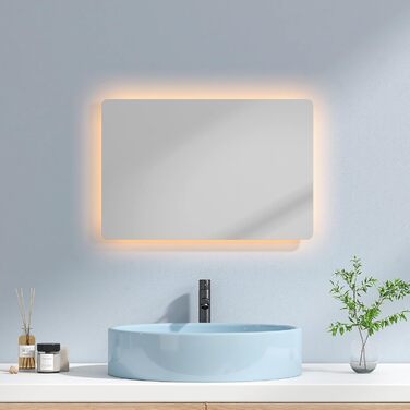 Дзеркало для ванної кімнати EMKE з підсвічуванням 50x70 см, запобігання запотіванню, 3 кольори світла, регулювання яскравості, сенсорне управління, функція пам'яті та автоматичне вимкнення через 3 години, ідеально для ванної кімнати (60 x 40 см)