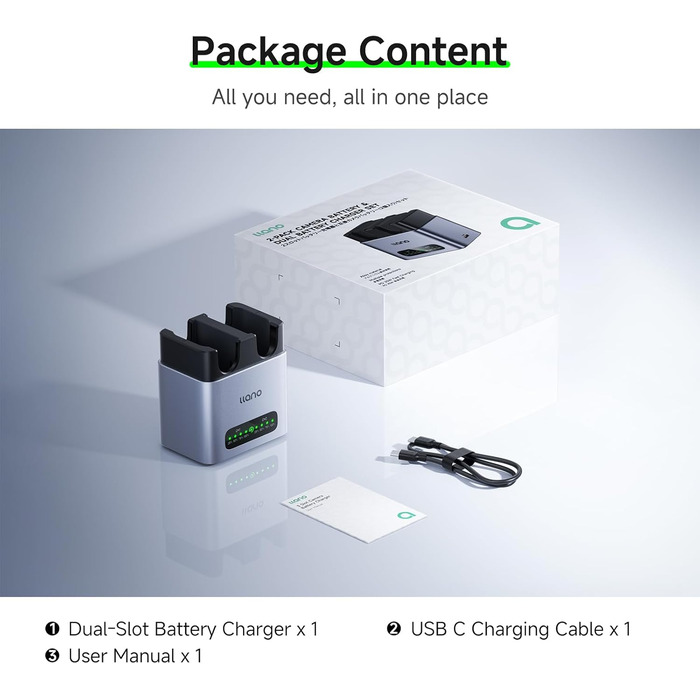 Зарядний пристрій для акумуляторів Canon LP-E6P/LP-E6NH: Dual-Slot, USB-C, LED-дисплей, сумісний з EOS R5/R6/R7 Mark II, 5D/6D/7D Mark II/III/IV, 60D/70D/80D/90D