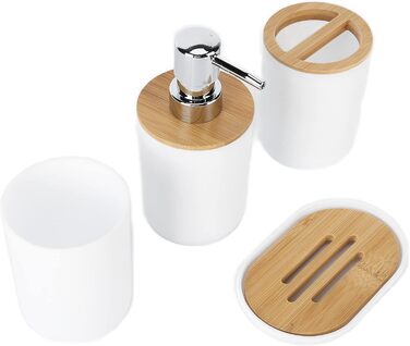 Набір аксесуарів для ванної кімнати на 4 предмети: тримач для зубних щіток, мильниця, дозатор для лосьйону, стакан для ополіскувача, сучасна сантехніка для дому та готелю (білий)