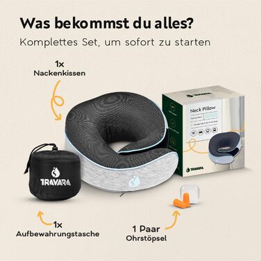 Подушка для шиї TRAVARA - Memory Foam - для подорожей літаком та автомобілем. Сіра подушка-воротник для комфортних тривалих поїздок.