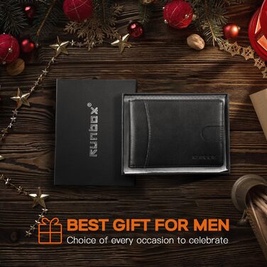 Чоловічий гаманець RUNBOX з натуральної шкіри, Slim модель, RFID захист, з кліпсою для грошей, подарункова коробка, синьо-чорний колір