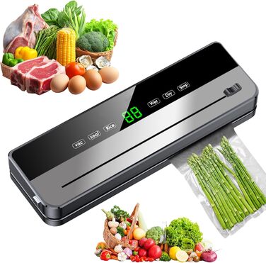 Вакуумний пакувальник, вакууматор, апарат для запаювання фольги, знімний вакуумний пристрій, 10 пакетів для вакуумної упаковки, LED-таймер зворотного відліку, для сухих та вологих продуктів