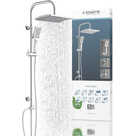 Schütte Shower Set MALLORCA Shower Column with Large Rain Shower, Hand Shower with 3 Spray Patterns, Shower System without Faucet (Chrome)