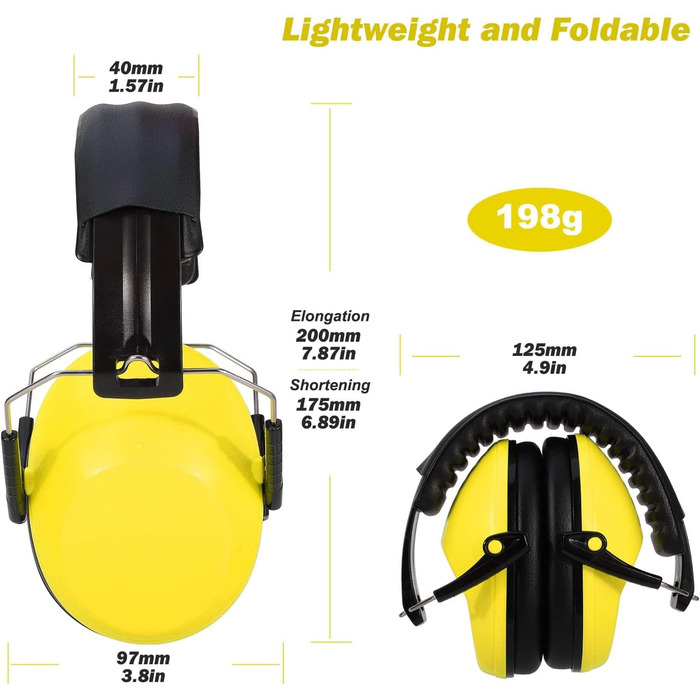 Навушники для захисту від шуму для дітей - комфортні, складні, для школи, аутизму, сну, навчання, ADHS, феєрверків, концертів (1 шт., жовті)