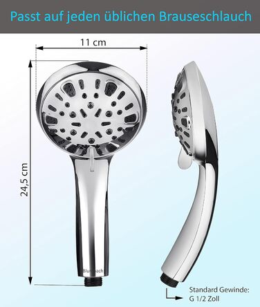 BLUMBACH® Shower Head - Water-Saving - High-Pressure Aqua Joy Shower Head - 8 Spray Patterns, Pressure-Boosting Shower Head, Shower Head, Water-Saving Shower Head, High Water Pressure Strong Jet