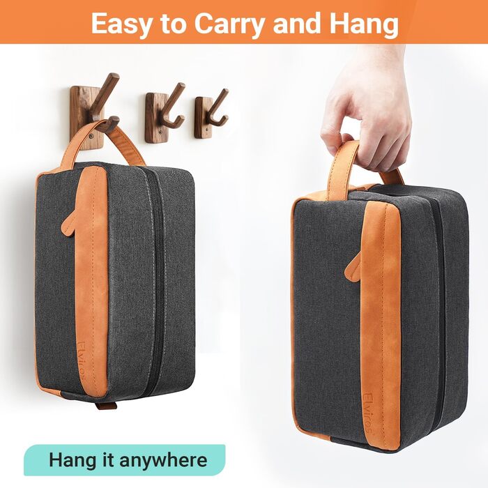 Чоловіча дорожня сумка Elviros для подорожей, подарунок для чоловіка, підвісна, косметичка-доріжній набір, водонепроникна, з PU-шкіри, велика місткість, для подорожей та ванної кімнати, чорна