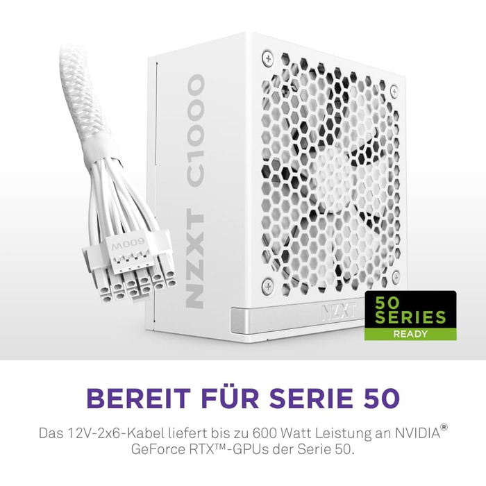 Блок живлення NZXT C850 Gold ATX 3.1, 1000W, 80 Plus Gold, повністю модульний, білий