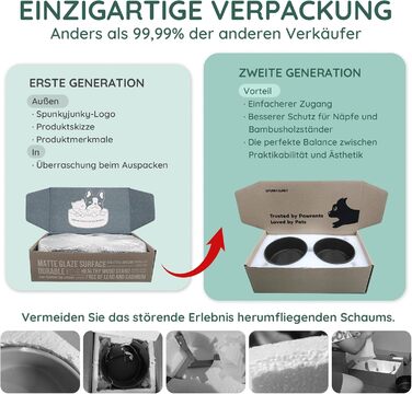 Миска для собак та котів SpunkyJunky з кераміки, 400 мл, чорна, з бамбуковою підставкою (подвійна)