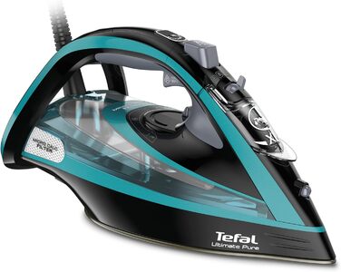 Tefal Ultimate Pure Steam Iron FV9844 | 3200 W | Micro-Calc Filter | Durilium Airglide Autoclean Soleplate | Automatic Shut-off | 0.35 Liter Capacity | 31.6 x 15.1 x 16.3 cm | Black / Blue Single