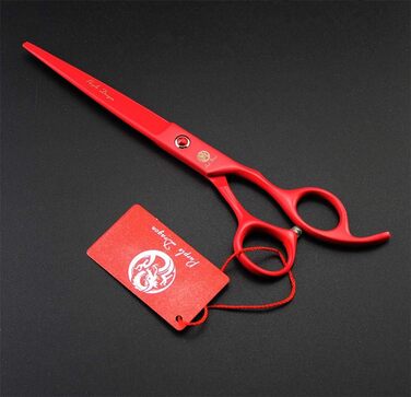 Набір професійних ножиць для собак Purple Dragon 7.0 дюймів: набір для грумінгу з ножицями для фінальної обробки, вигнутими ножицями для грумінгу, японська сталь 440C (червоний/Ausflug)
