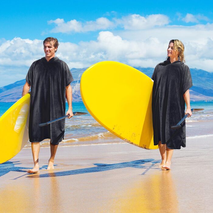 Surf Poncho Hooded Changing Towels Quick Dry Beach Change Robe for Adults Men Women Waterproof and Sandproof Bathrobe for Surfing Swimming Bathing Oversized Black