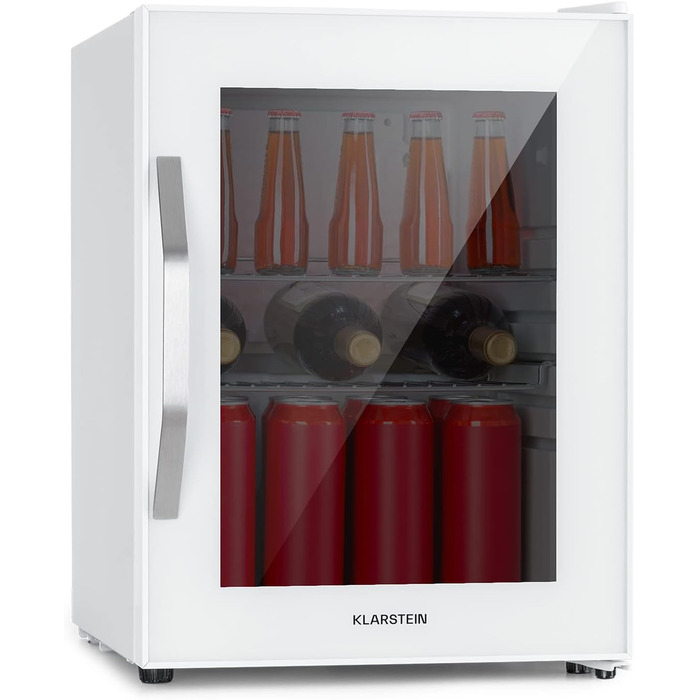 Міні-холодильник Klarstein з дверцятами зі скла, для кімнати, барний холодильник з регульованими полицями, компактний, для дому/на вулицю, тихий (33 л, білий)
