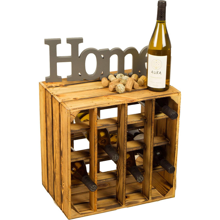 Flamed wooden wine rack for up to 16 bottles, 40x40x27 cm. Wine rack | Bottle rack