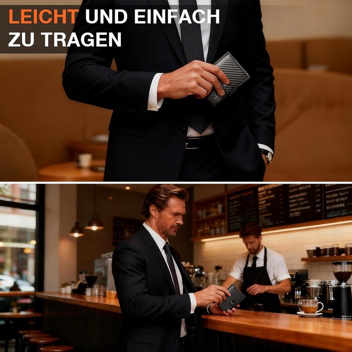 Чоловічий гаманець TENBST з відділом для монет та RFID захистом, Slim Wallet, картхолдер, гаманець-картхолдер, 10 відділень для карток - чорний & оранжевий