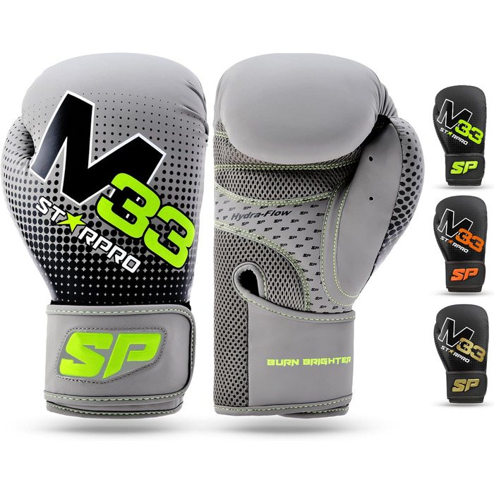 Starpro M33 Boxing Gloves for Powerful Punches & Quick Knockouts - Men's & Women's Boxing Gloves Set, 14oz Matte Grey / Neon Green