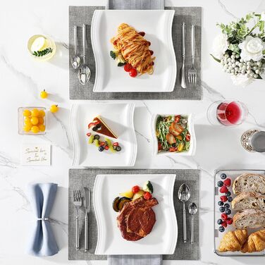 MALACASA Flora Marble Porcelain Dinnerware Set - 30 Piece Combination Set with Coffee Cups, Saucers, Dessert Plates, Soup Plates & Dinner Plates (White)