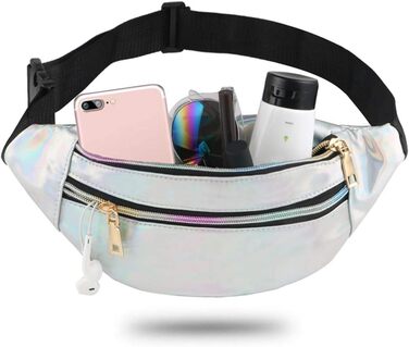 Чоловіча/Жіноча поясна сумка-бананка, водонепроникна, з відділеннями на блискавці, регульований ремінь, срібна