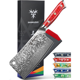 Ніж кухарський Sanmuzuo Hackmesser 17 см, професійний, Дамаск, Xuan Serie, VG10 сталь, ручка з епоксидної смоли (Saphirblau), колір 