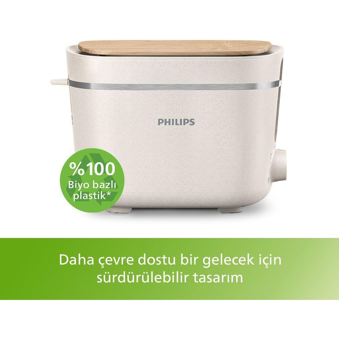 Philips Toaster Eco Conscious Edition - 2 Toast Slots, 8 Levels, Bun Warmer, Defrost Function, Made from Recycled Cooking Oil, Silk White Matt (HD2640/10)