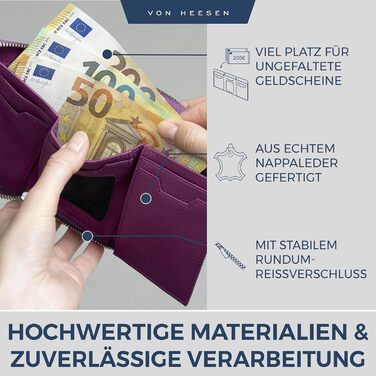 VON HEESEN Leather Wallet with RFID Blocker - Wallet for Women & Men made of Genuine Leather - Wallet with Coin Pocket - Purse for Women and Men in Pink