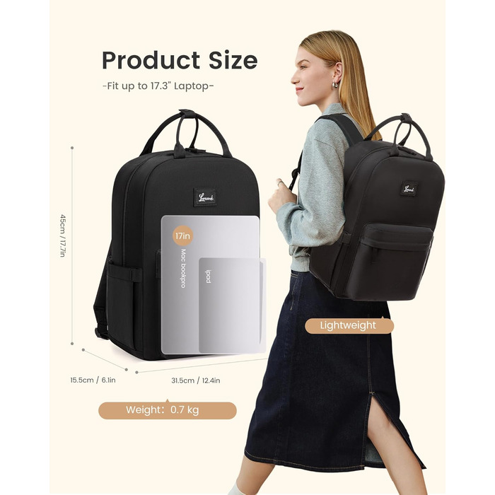 LOVEVOOK Рюкзак для жінок, шкільний рюкзак для ноутбука, рюкзак для підлітка, дівчинки, 15.6 дюймів, чорний, водонепроникний, для школи, університету, подорожей