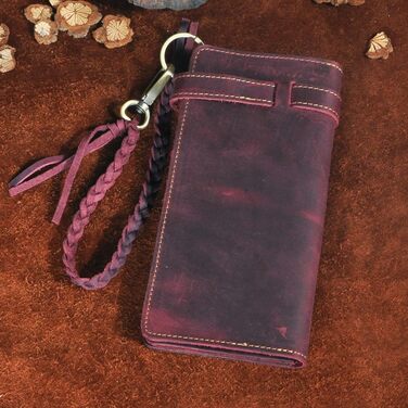 Le'aokuu Men's Genuine Leather Wallet Organizer Double Checkbook Bifold Wallet Pattern Business Money Clip 3377