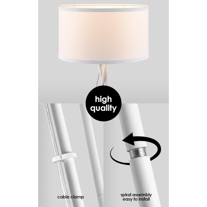 Стійка лампа Home Sweet Home Retro з металу та абажуром білого кольору | 138 см, E27, 4W, 2700K | для спальні