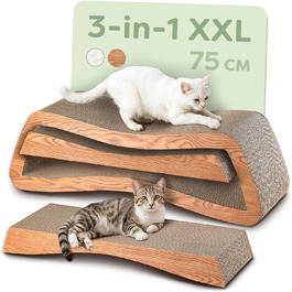 Кігтеточка для котів 3 в 1 XXL 75 см – міцна картонна поверхня для догляду за кігтями – до 2 років використання – економія місця – захист диванів та меблів (Mountain) (Білий) (Коричневий)