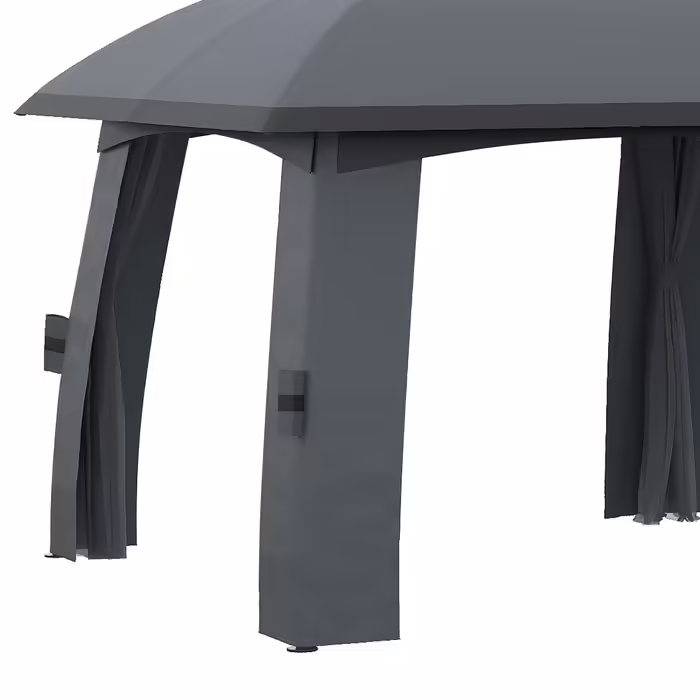 Outsunny Garden Pavilion 3 x 6 m Party Tent with Double Roof & Side Walls, Mosquito Nets for up to 15 People, Galvanized Metal, Dark Grey