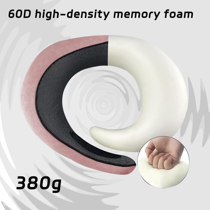 Подушка для подорожей з піни Memory Foam, набір: маска для сну, беруші, U-подібна подушка для шиї (Рожева)
