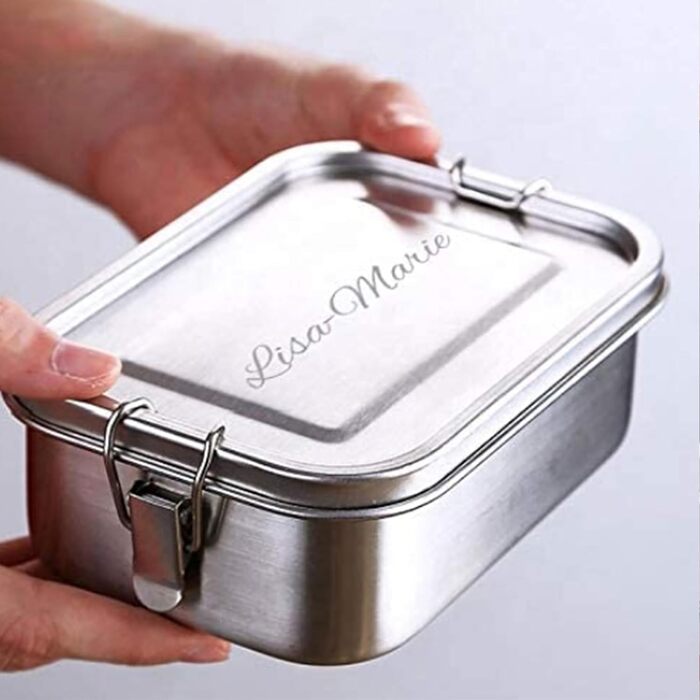 LOOXIS Personalized Stainless Steel Lunchbox with Name & Text Engraved – 800 ml, including compartment divider, leak-proof, Bento Box, lunchbox – Gift idea for children, starting school, work - M