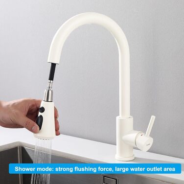 Кухонний змішувач з висувною лійкою, 3 режими, поворотний 360°, високий тиск, для кухні, матовий золотий (білий)