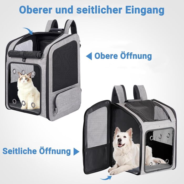 Транспортна переноска для собак та котів великого розміру з колесами, складана, рюкзак для собак до 15 кг, з прозорим вікном, сірого кольору