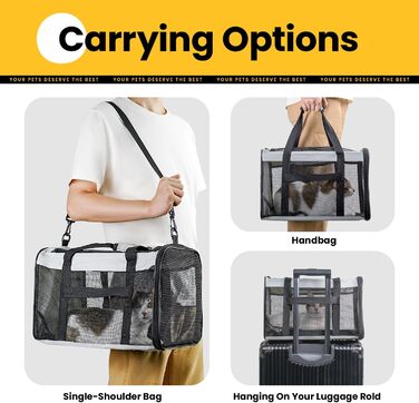 Транспортна переноска для кота Conlun, м'яка переноска з сіткою з 4 сторін, підходить для перевезень літаком, для кошенят та невеликих котів до 6 кг, складана переноска для собак, сіра, 51x31x31 см